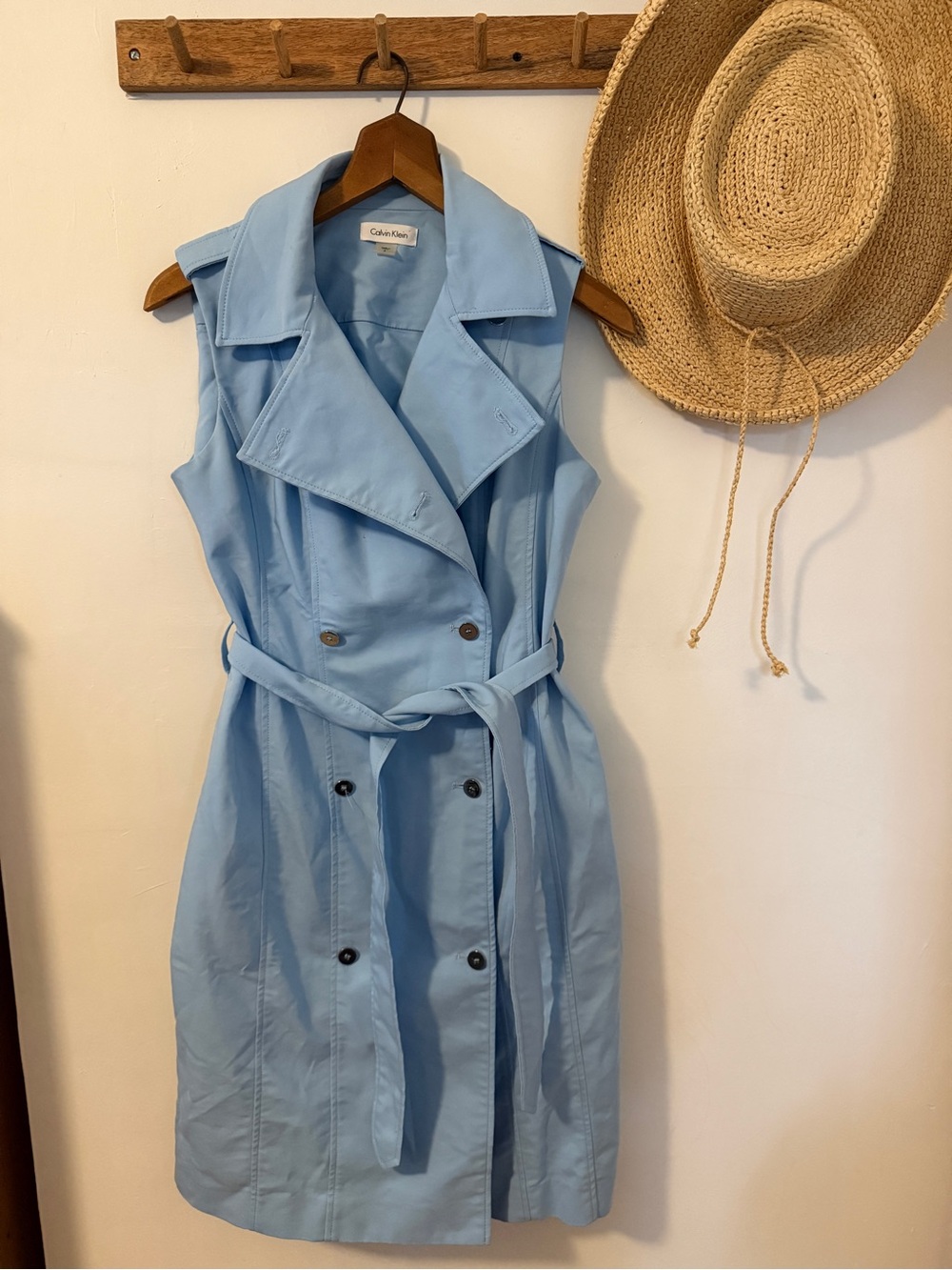 Calvin Klein Sky Blue Sleeveless Trench Dress with Self Tie
